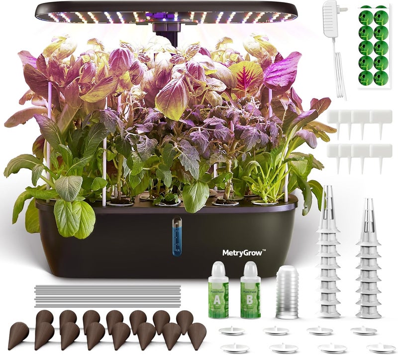 MetryGrow MG-15 Hydroponic Growing System Kits, Smart Indoor Garden with 24W Grow LED Light Full Spectrum, 15 Pods Herb Garden Planter Indoor Gardening for Gifts, Kitchen - Image 1